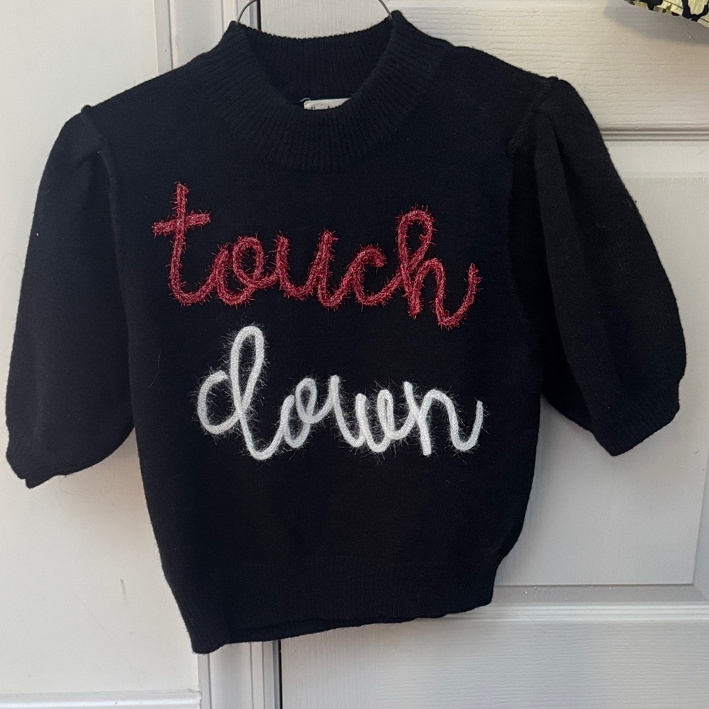 NWOT Kids Black puff sleeve Touchdown Sweater